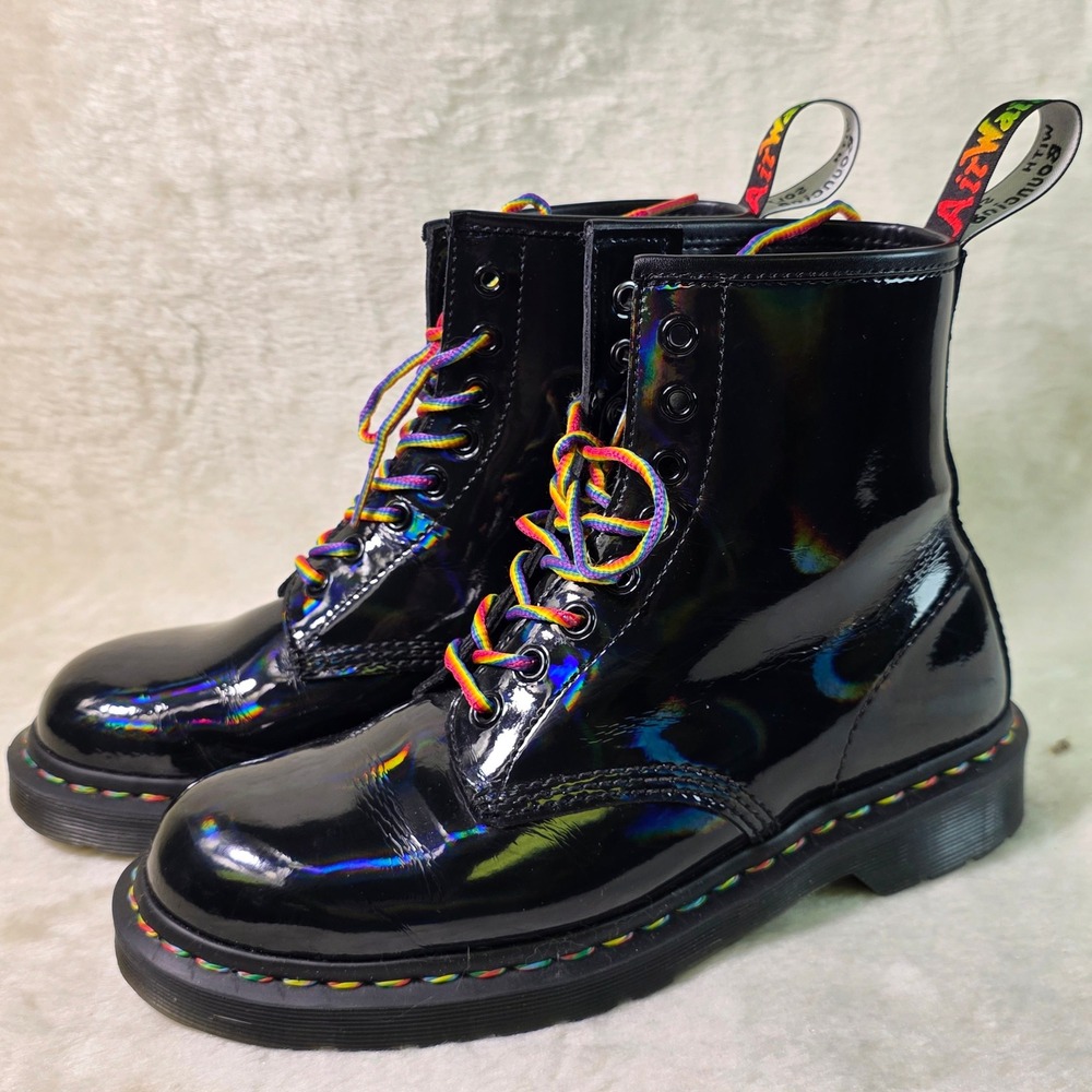 Dr. Martens 1460 Pride Rainbow Stitch Patent Leather Boots 41 Men 8 Womens 9